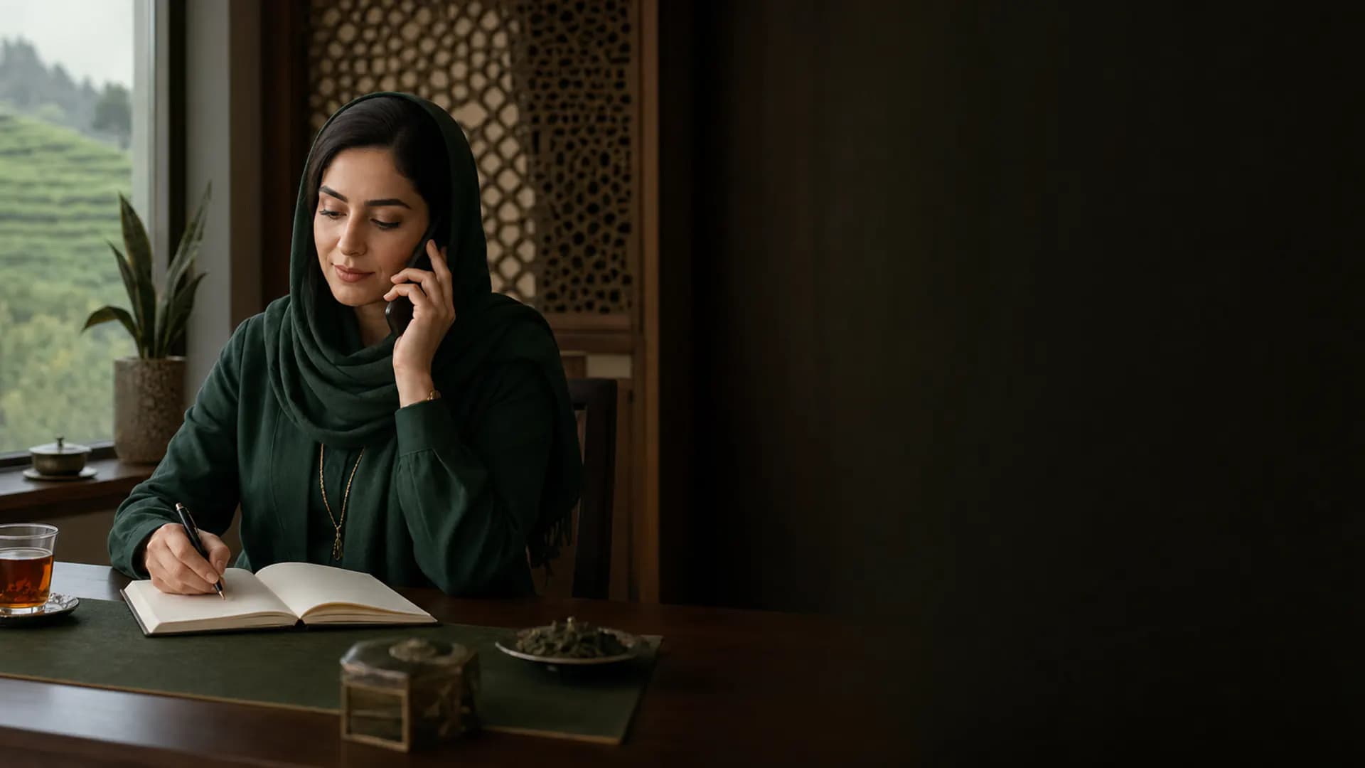 عضو تیم سهره در حال پاسخگویی و یادداشت پیام مشتری